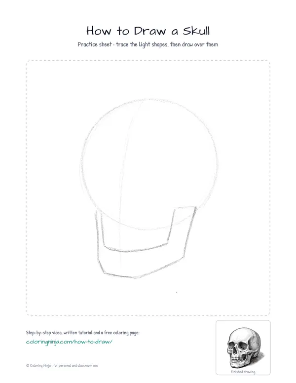 Printable practice sheet: the guide shapes in light grey to trace over