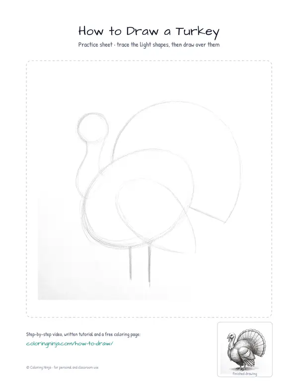 Printable practice sheet: the guide shapes in light grey to trace over