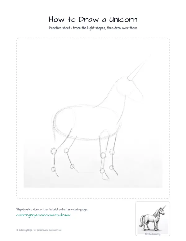 Printable practice sheet: the guide shapes in light grey to trace over