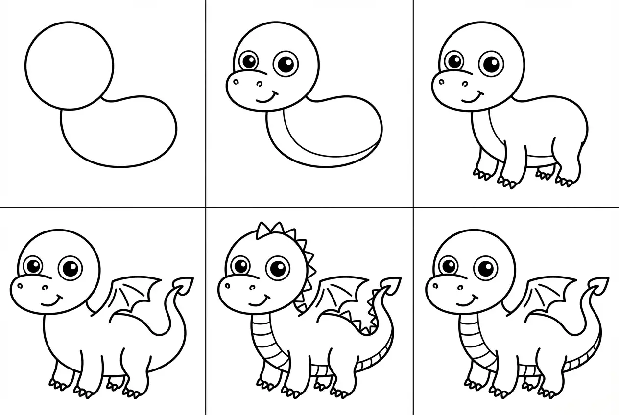 How to draw baby dragon - all steps