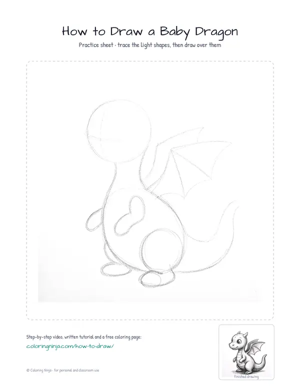 Printable practice sheet: the guide shapes in light grey to trace over