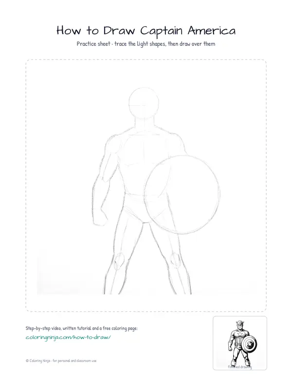 Printable practice sheet: the guide shapes in light grey to trace over