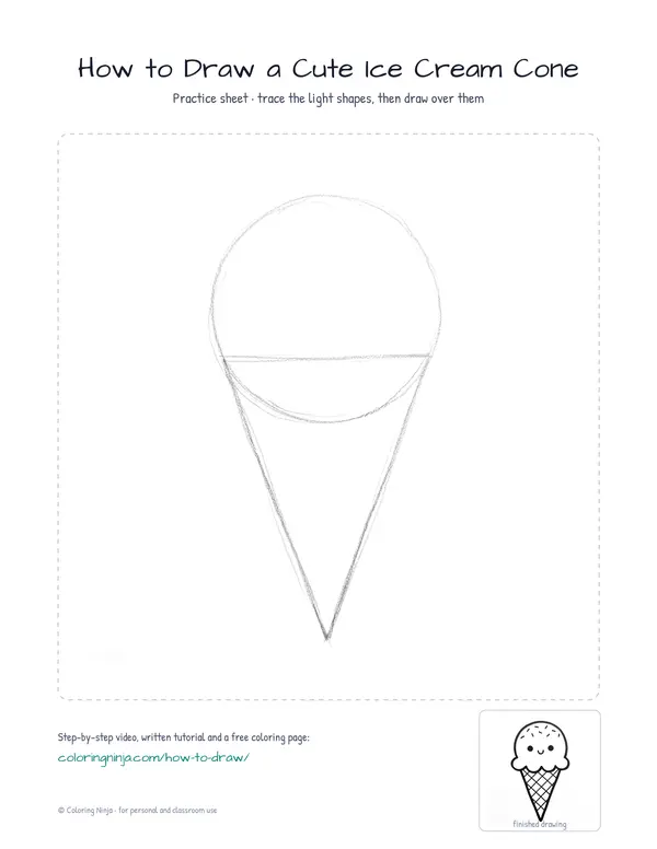 Printable practice sheet: the guide shapes in light grey to trace over