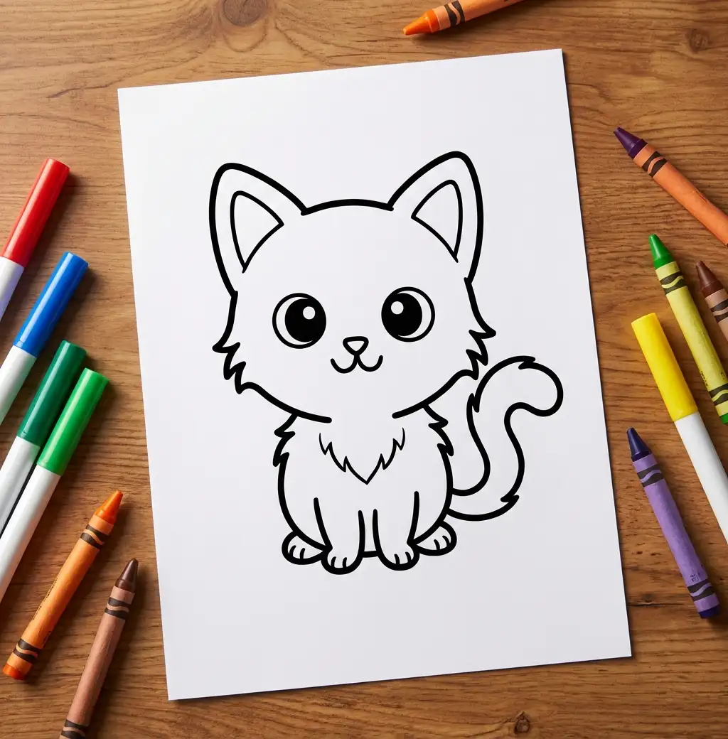 How to Draw cute kitten, Step by Step