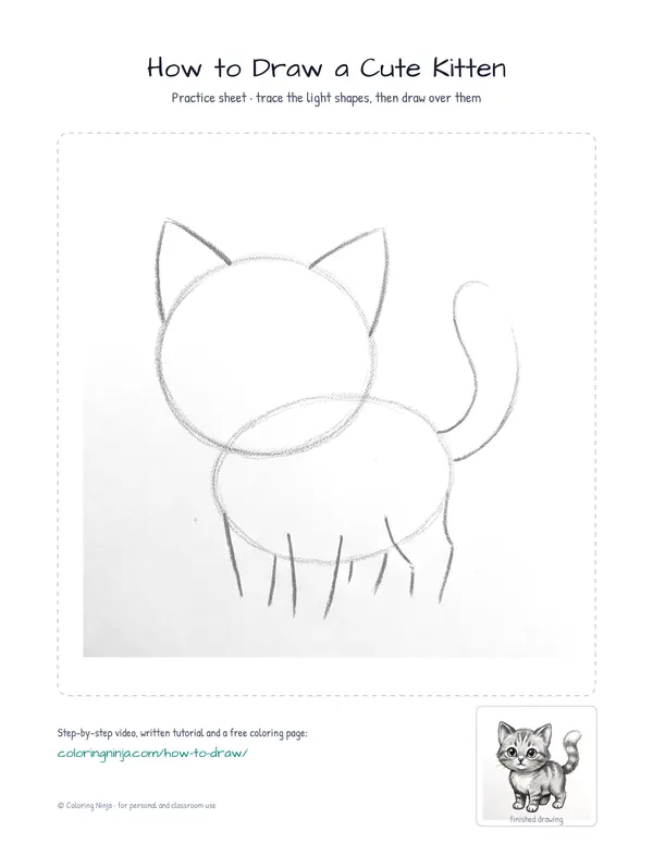 Printable practice sheet: the guide shapes in light grey to trace over