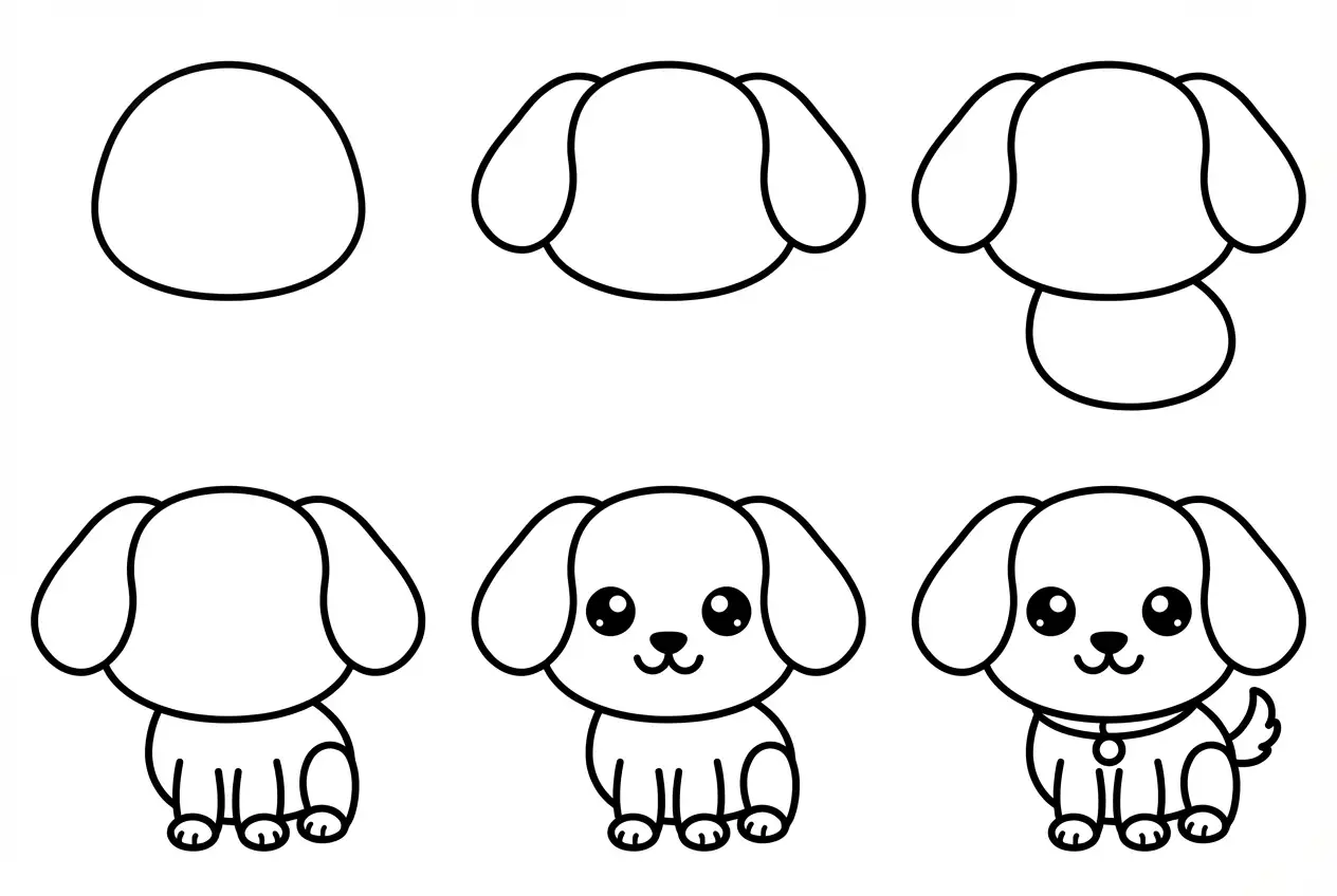 How to draw cute puppy - all steps