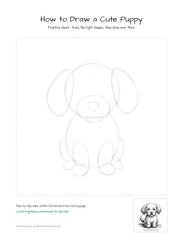 Printable practice sheet: the guide shapes in light grey to trace over