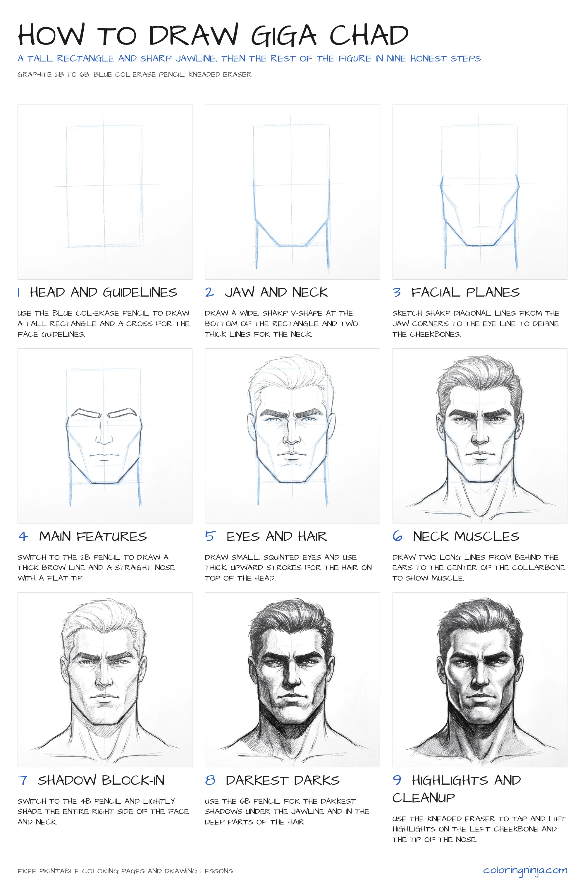 How to draw Giga Chad: the 9-step lesson sheet