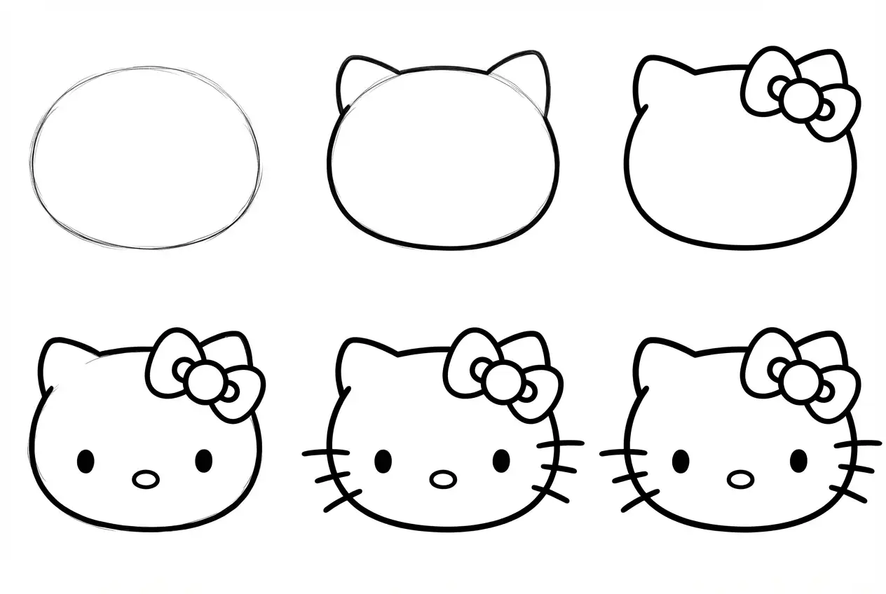 How to draw hello kitty - all steps