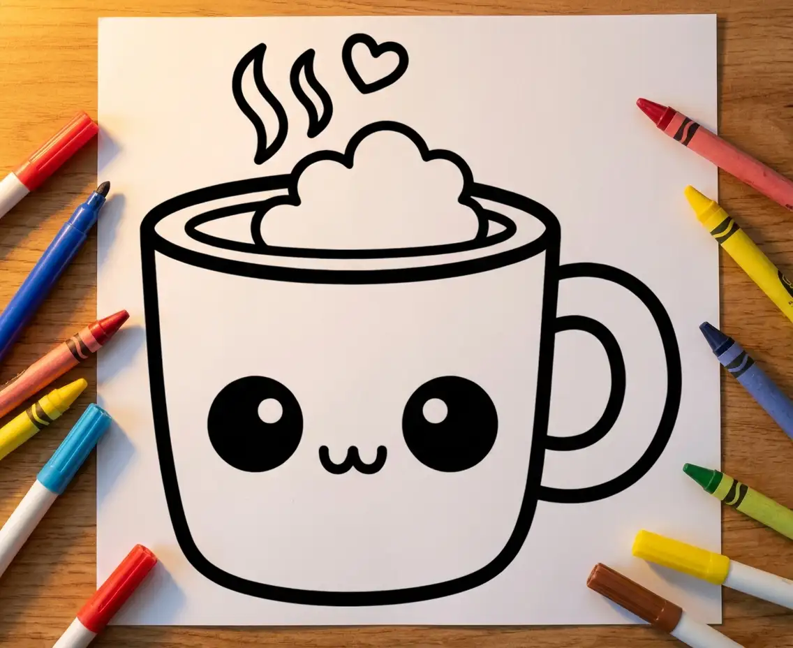 How to Draw kawaii coffee, Step by Step