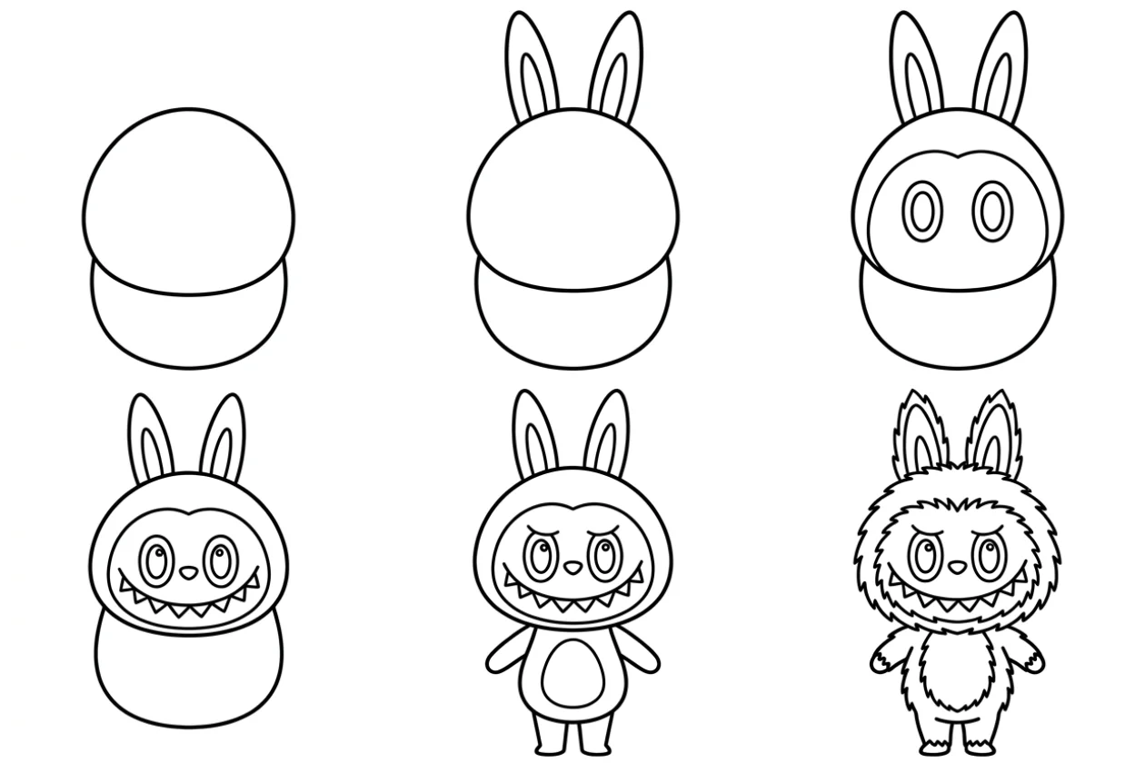 How to draw Labubu - all steps