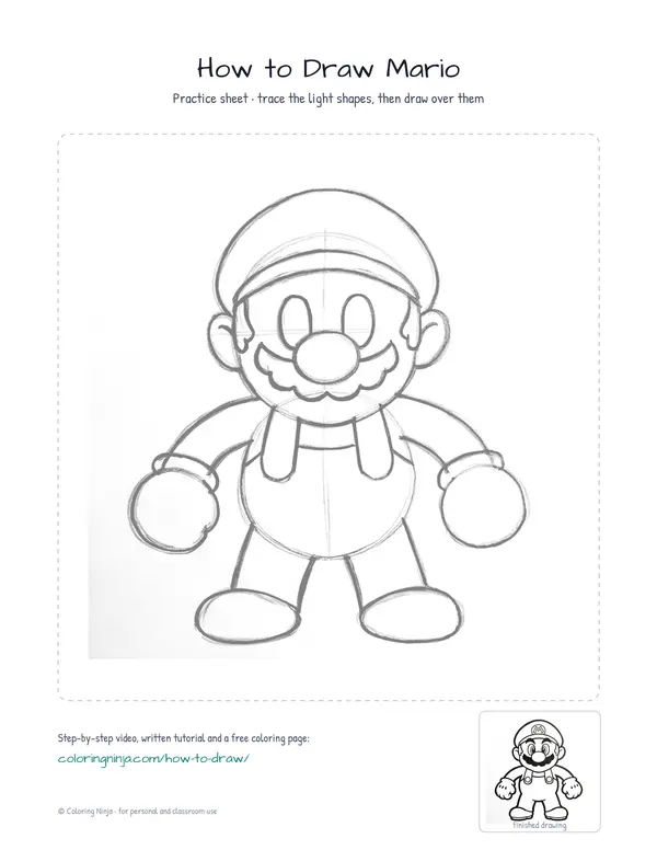 Printable practice sheet: the guide shapes in light grey to trace over