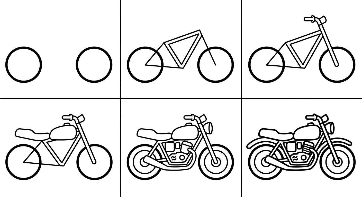 How to draw motorbike - all steps