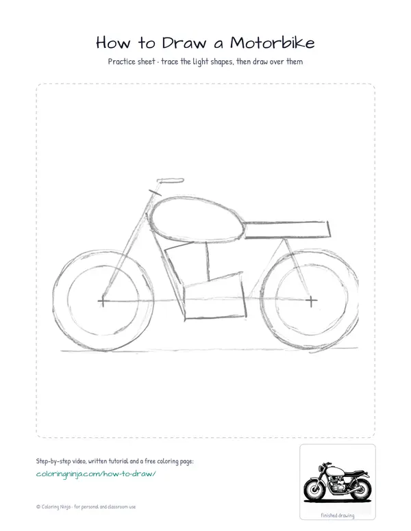 Printable practice sheet: the guide shapes in light grey to trace over
