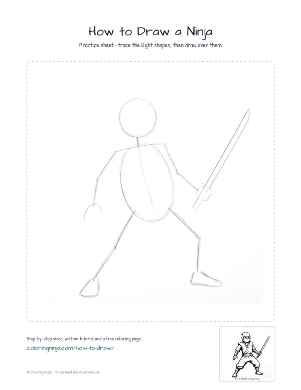 Printable practice sheet: the guide shapes in light grey to trace over