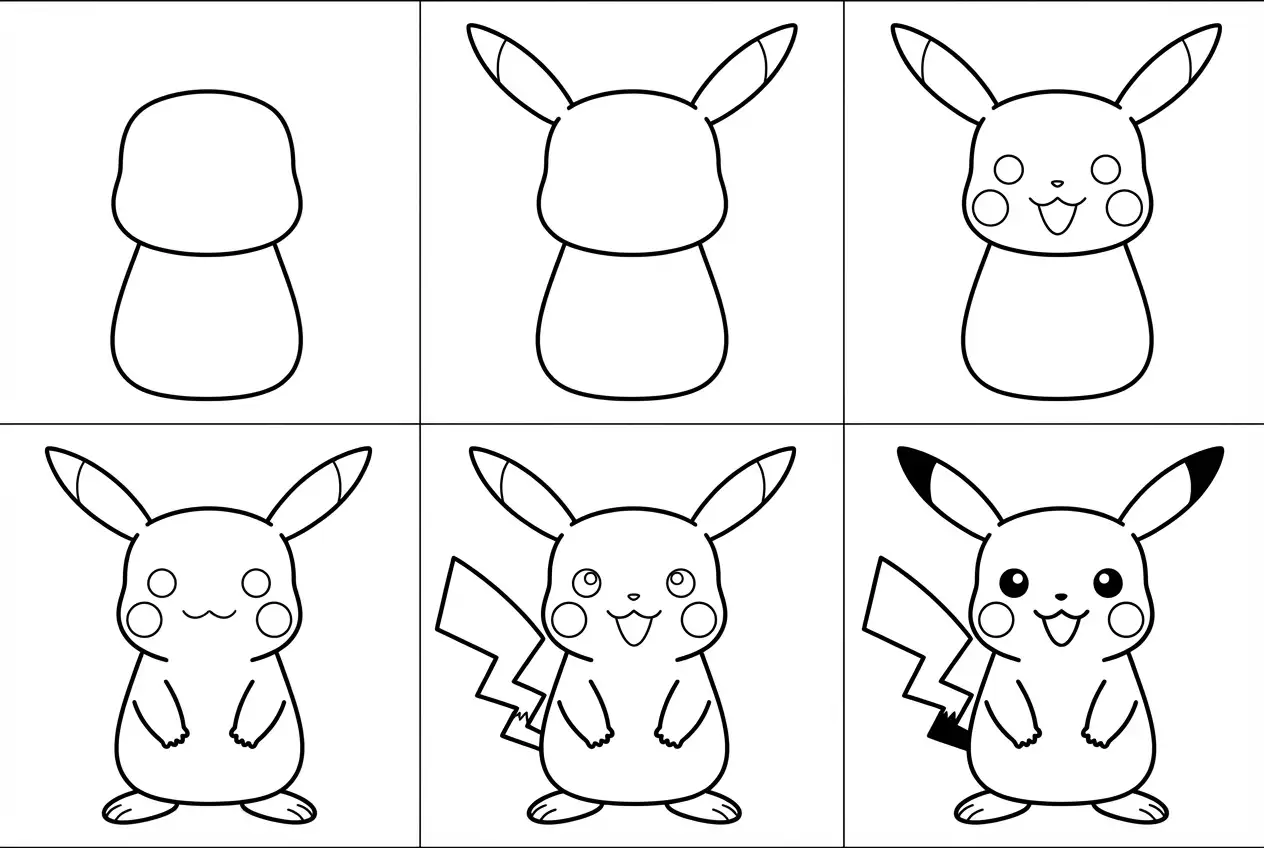 How to draw Pikachu - all steps