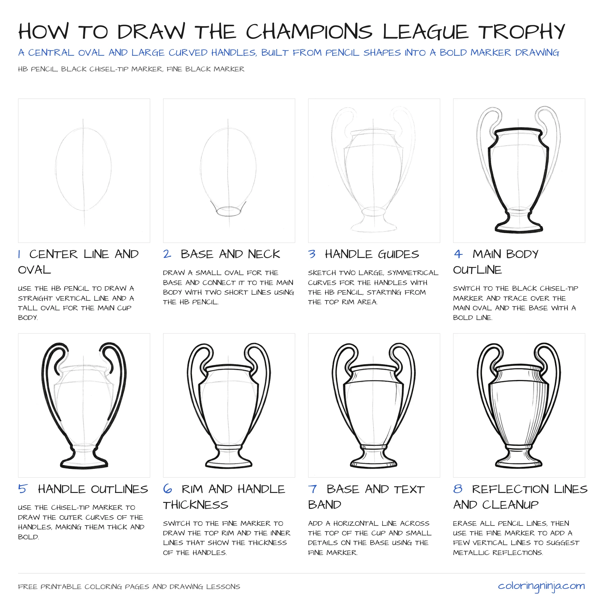 How to draw the Champions League Trophy: the 8-step lesson sheet