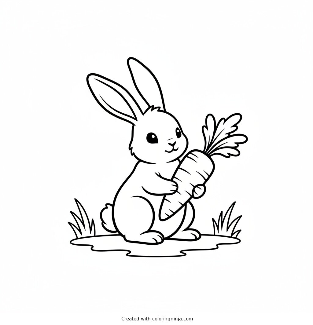 Bunny With A Carrot Coloring Page