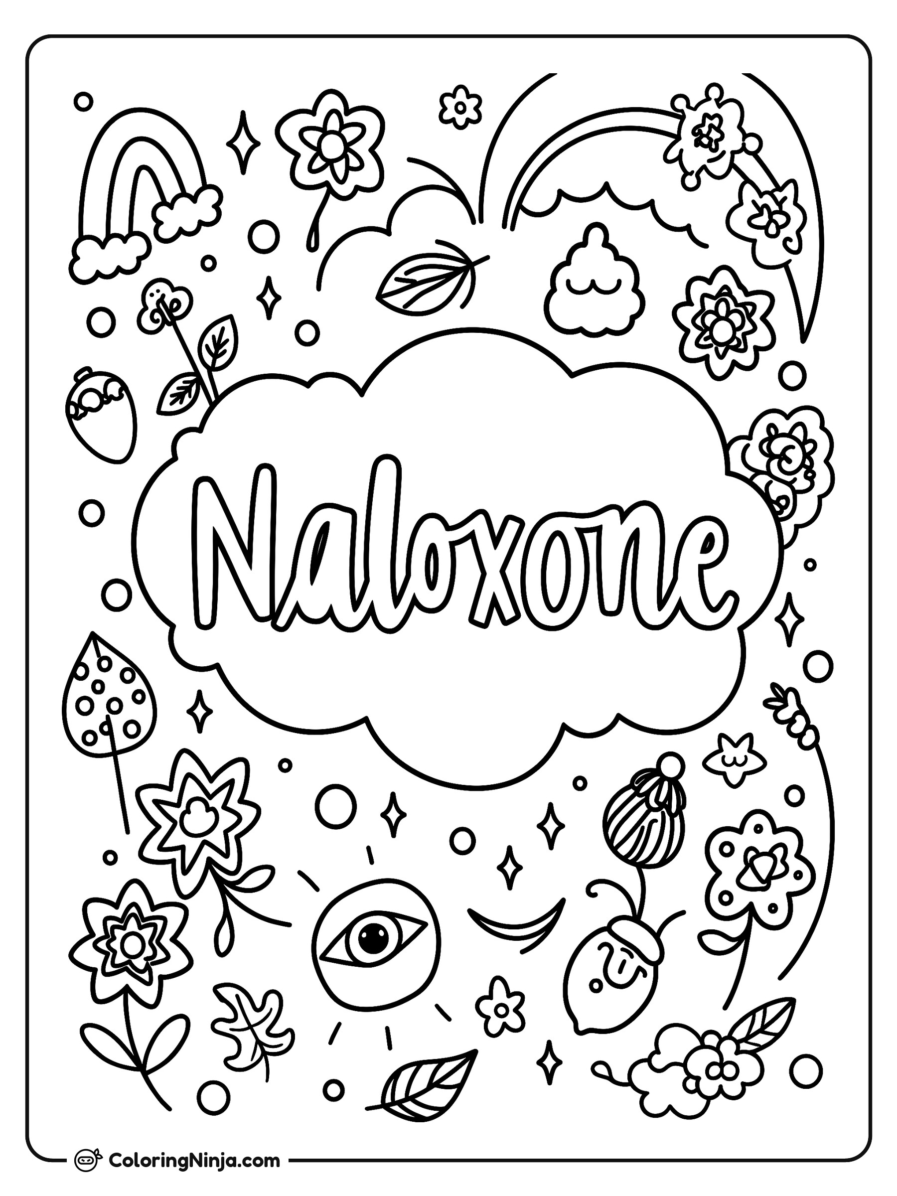 Naloxona y símbolos de la naturaleza: dibujo para colorear