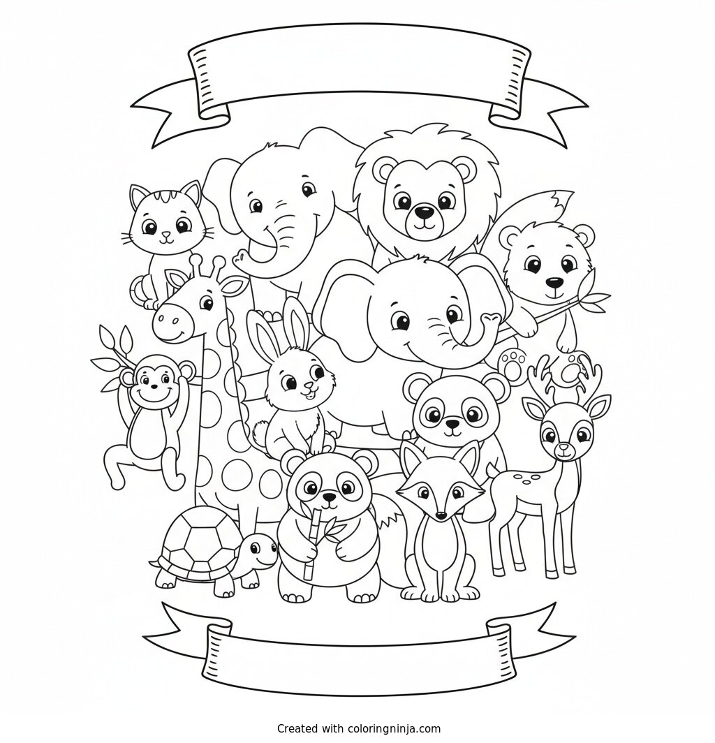 Cute Animals and Nature Friends Coloring Page