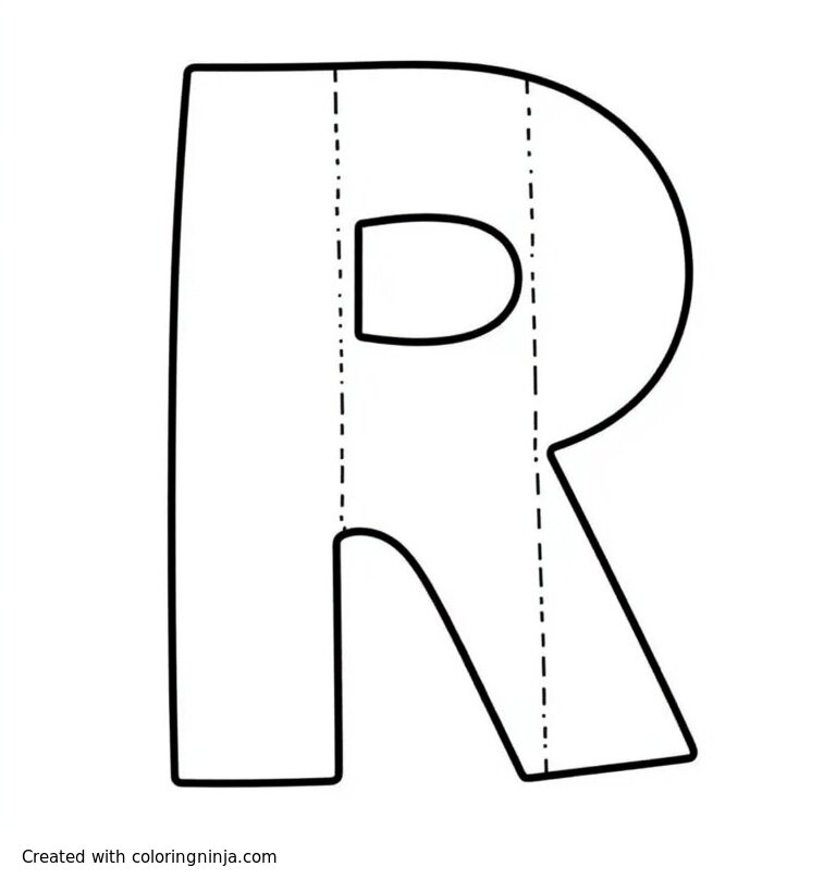 A coloring page of 4 letters "R" in a 2x2 grid with dotted lines