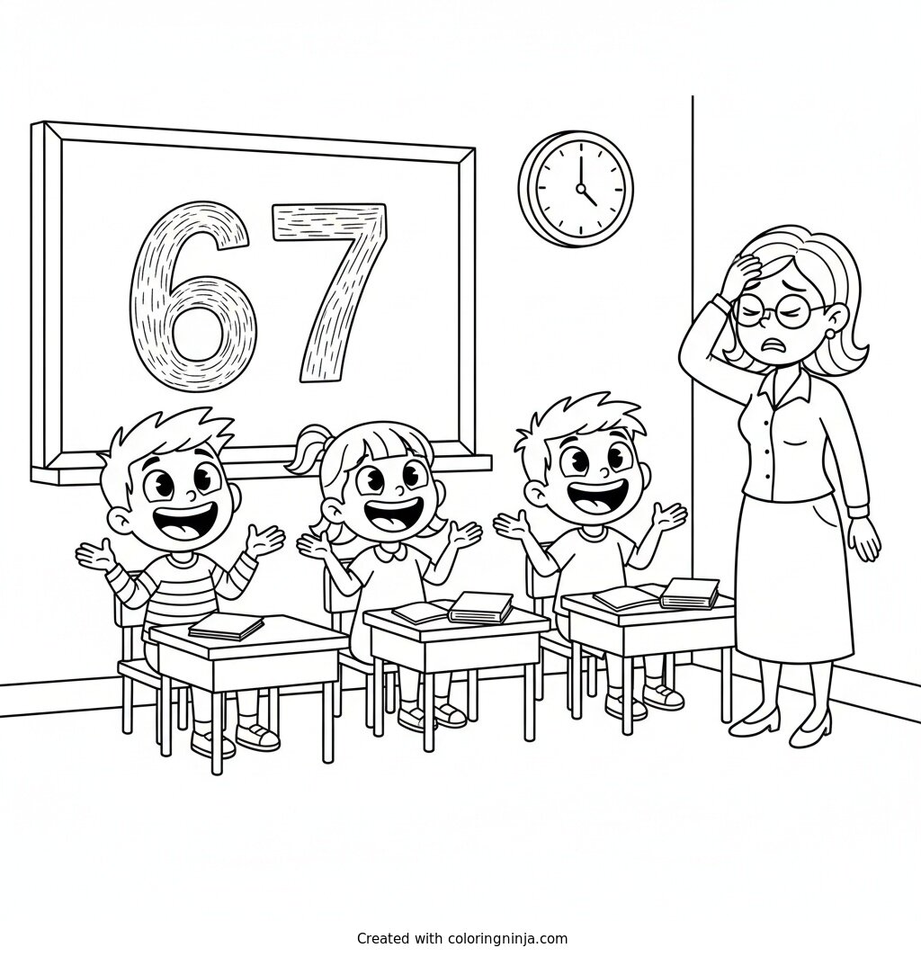 6 7 in the Classroom Coloring Page