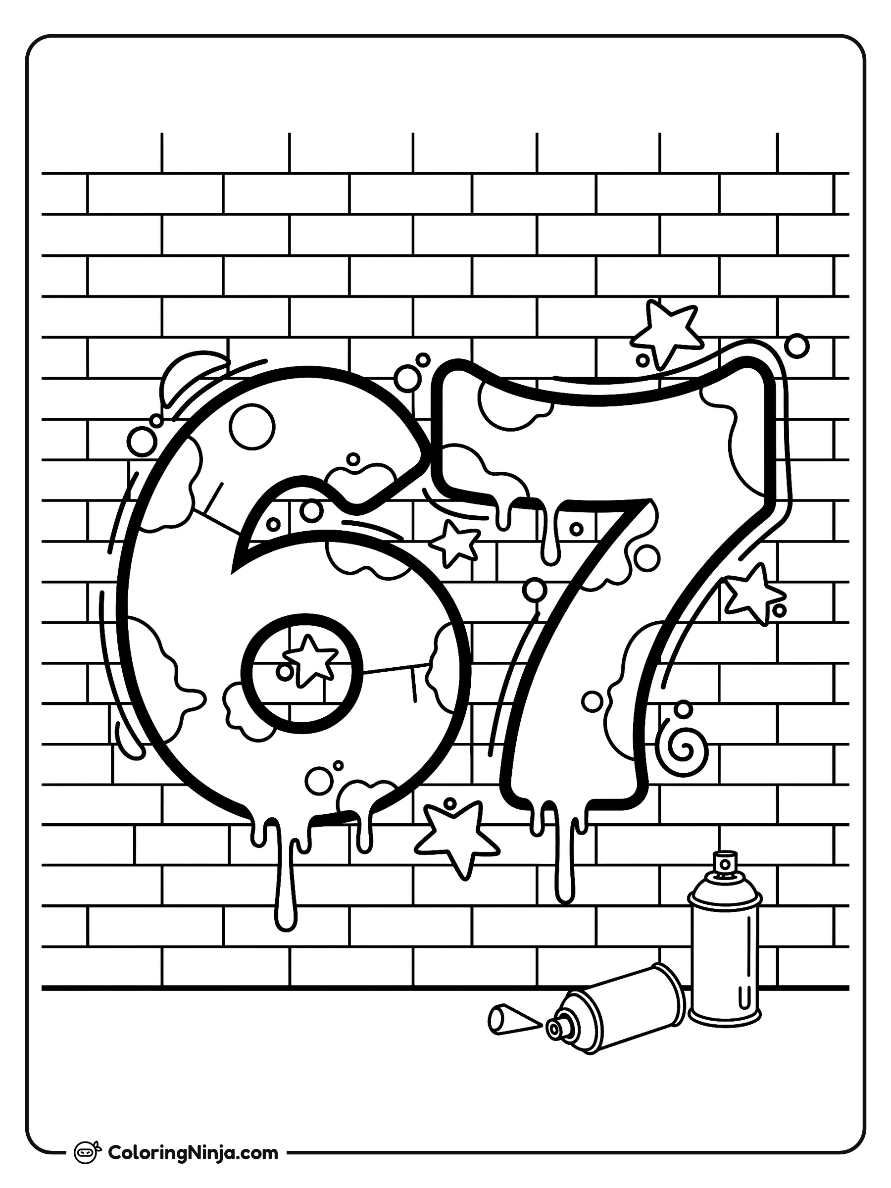Pared de Grafiti con los Números 6 y 7: dibujo para colorear