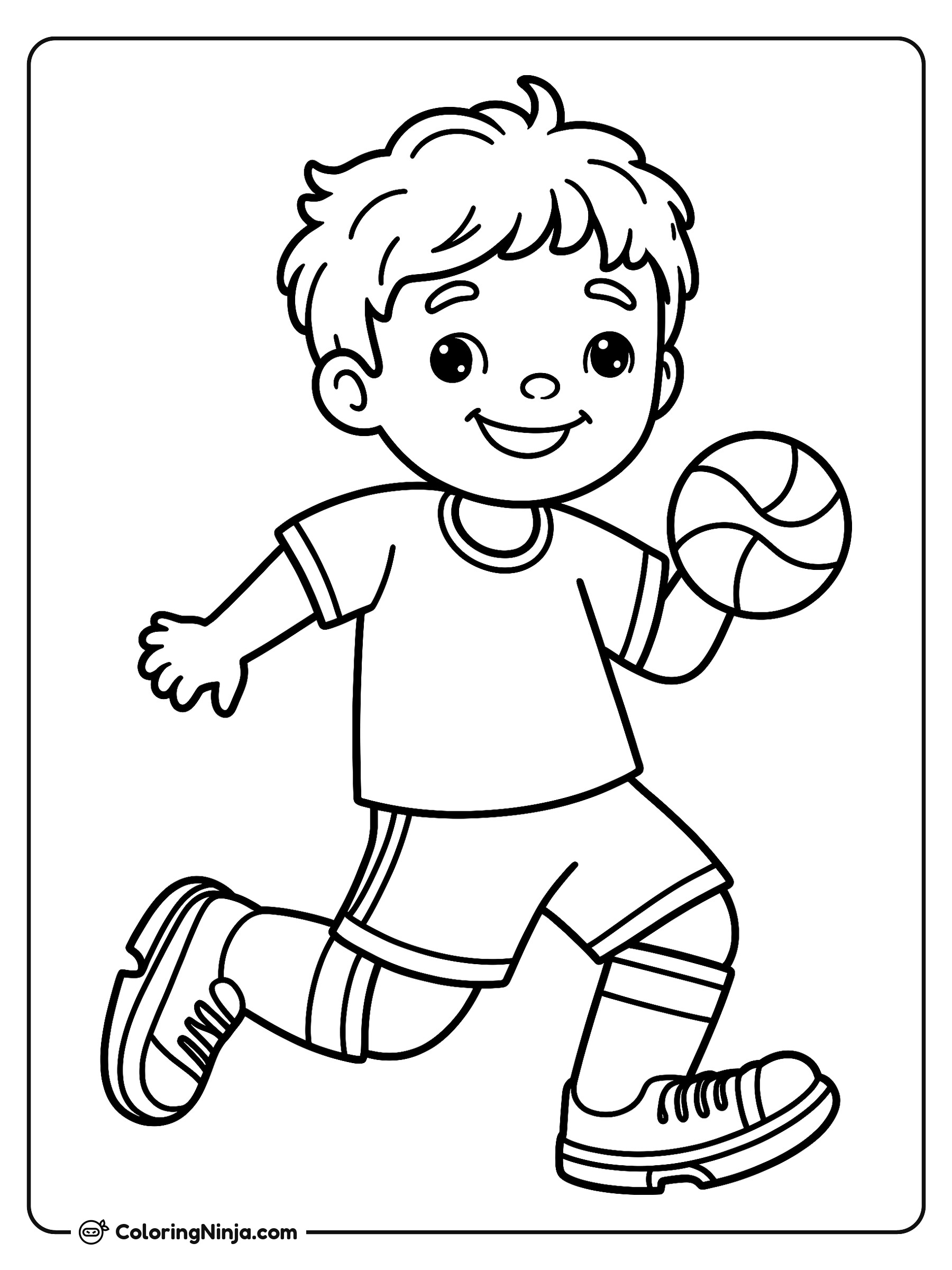 Niño pequeño jugando deportes: dibujo para colorear
