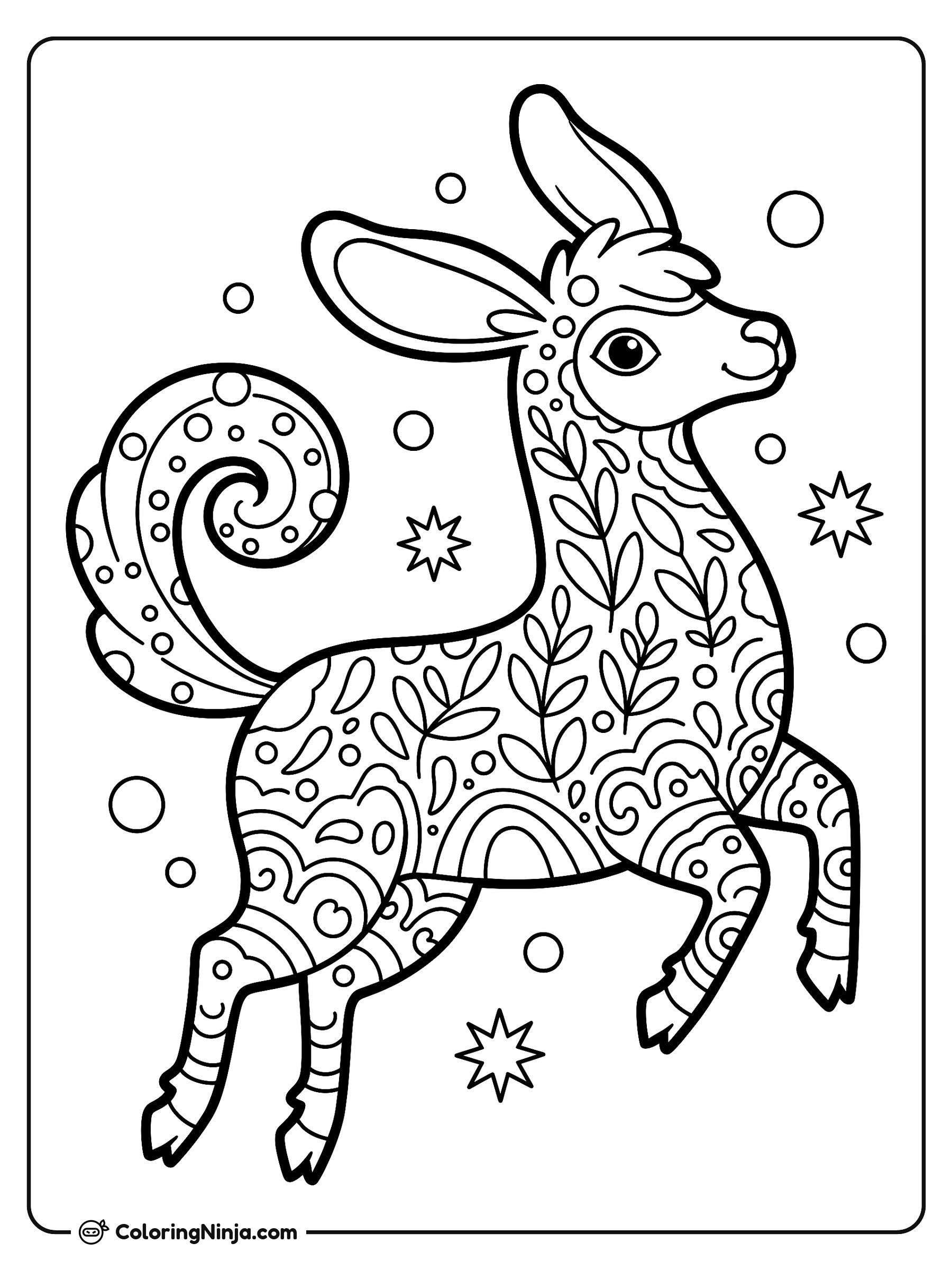 Llama tierna con patrones florales: dibujo para colorear