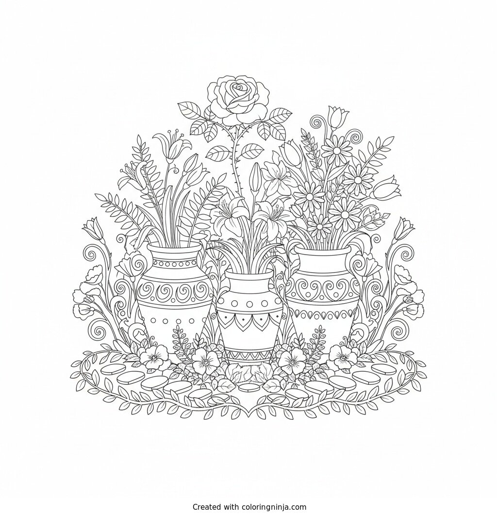A Garden Full of Flowers Coloring Page
