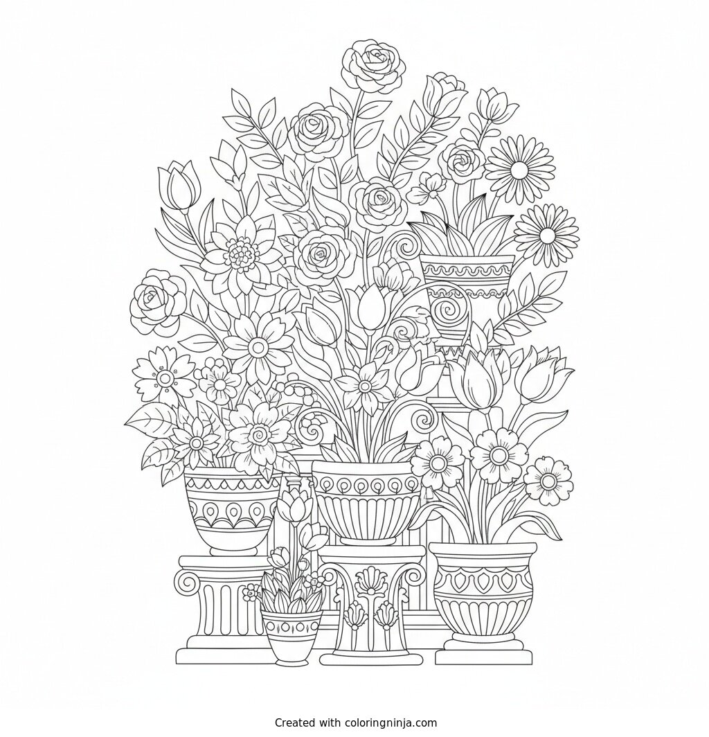 A Garden of Decorative Flowers Coloring Page