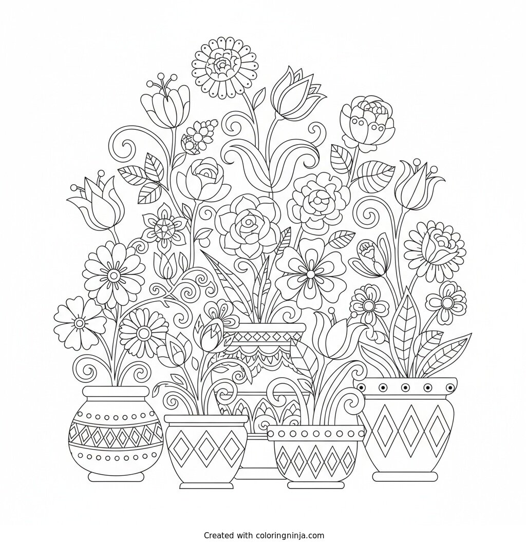 A Garden of Decorative Flowers Coloring Page