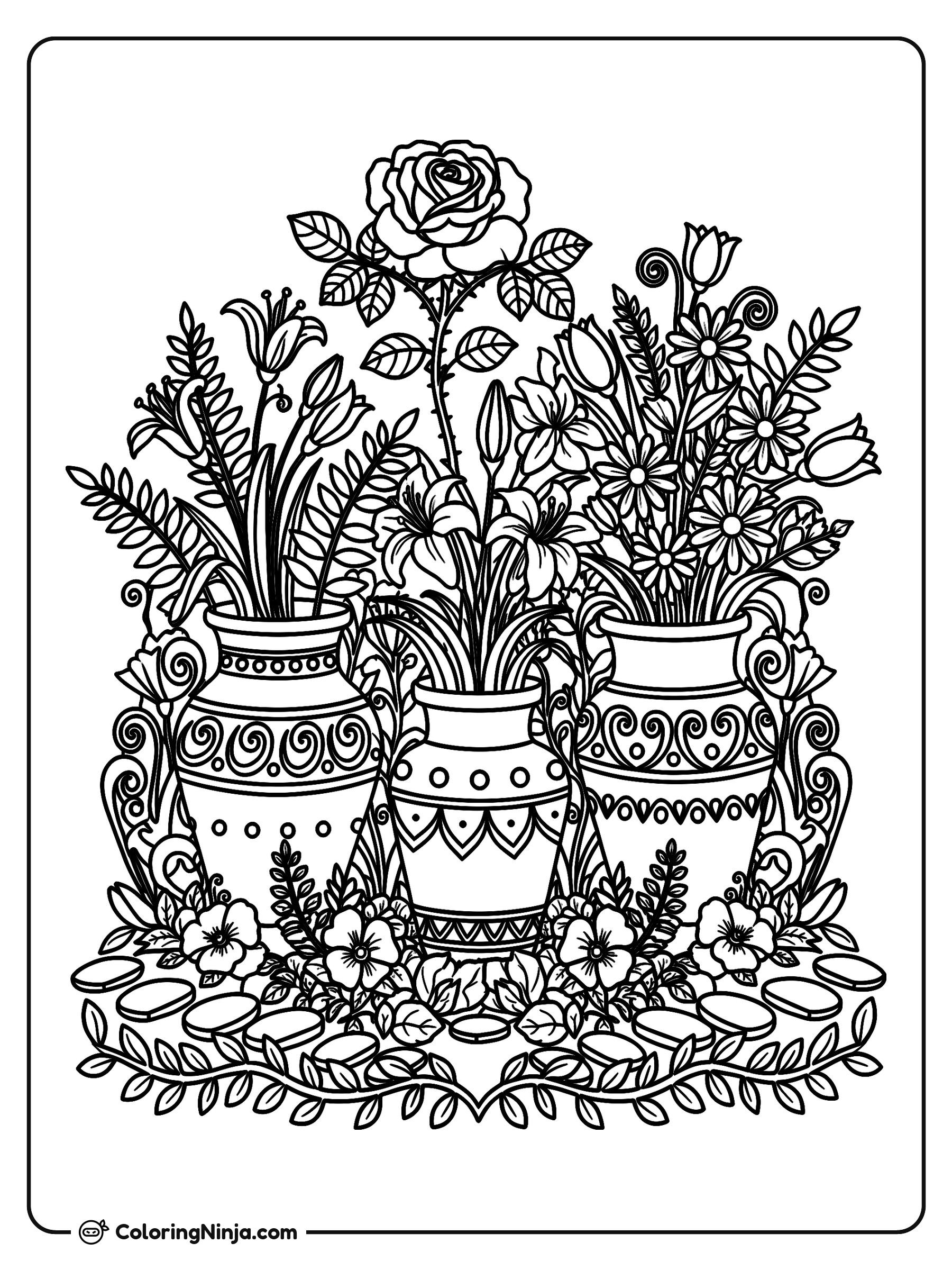 Un jardín lleno de flores: dibujo para colorear