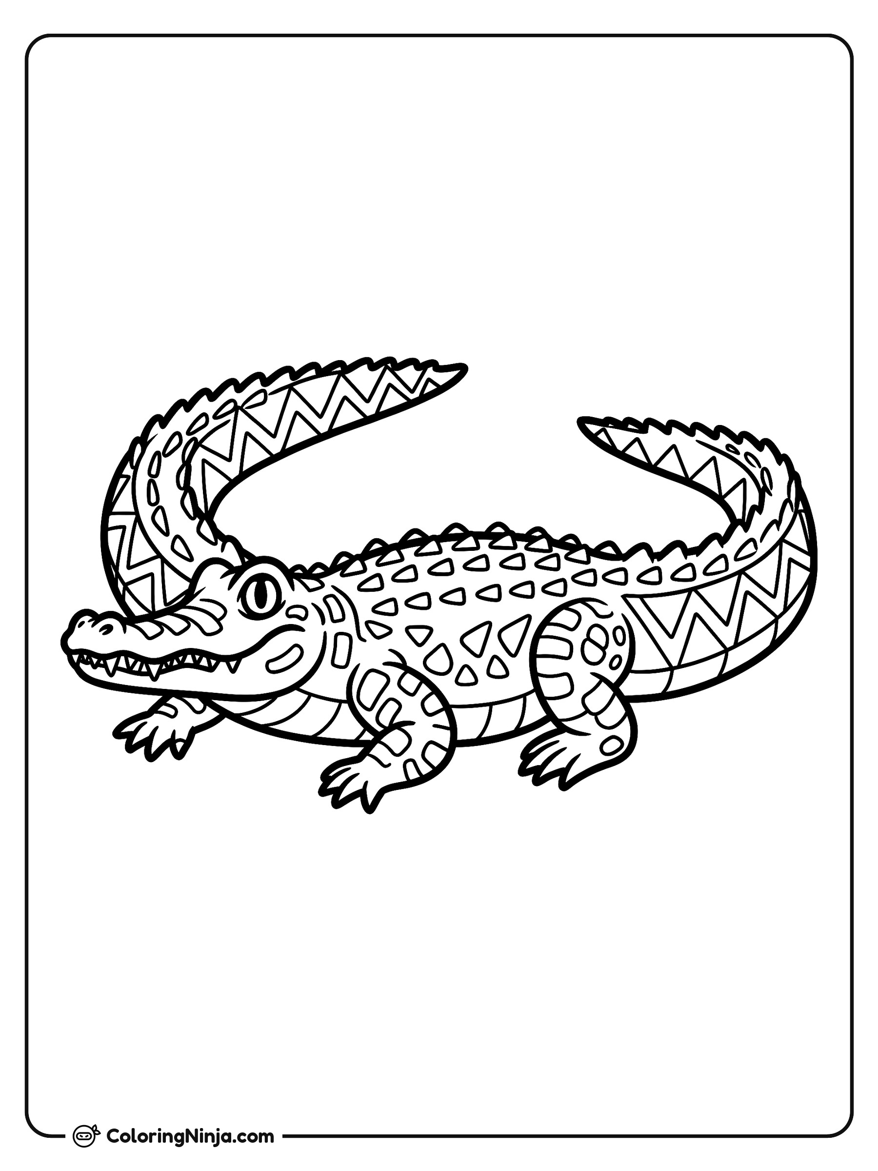 Caimán sonriente con patrones geométricos: dibujo para colorear