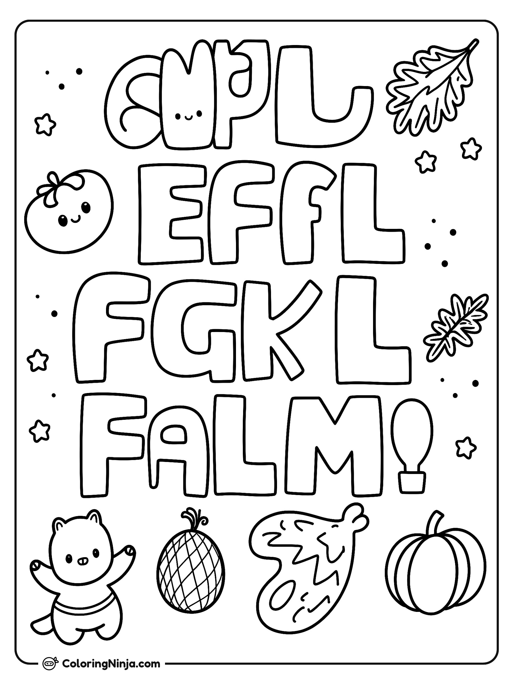 Letras del abecedario con personajes adorables: dibujo para colorear