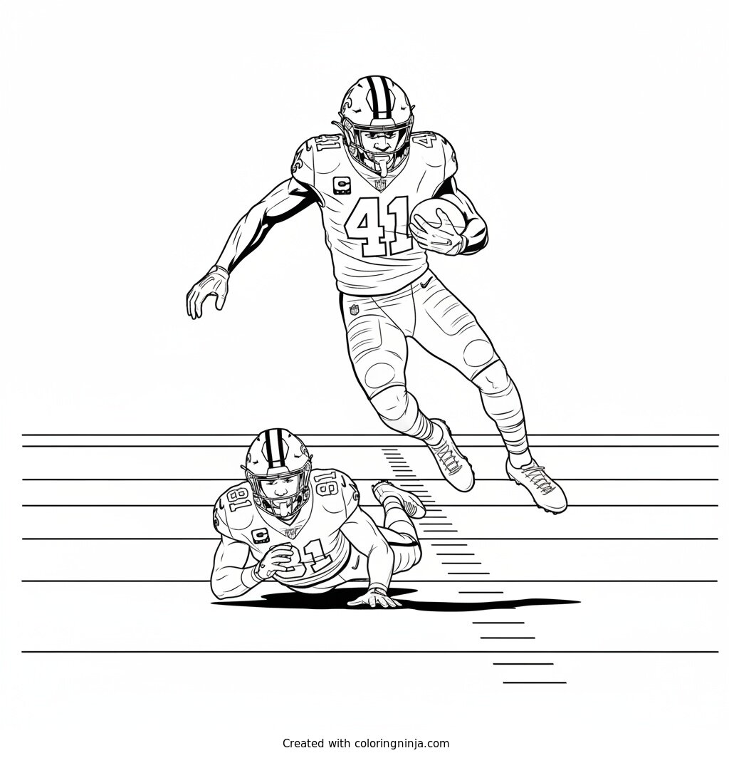 Alvin Kamara Hurdles a Defender Coloring Page