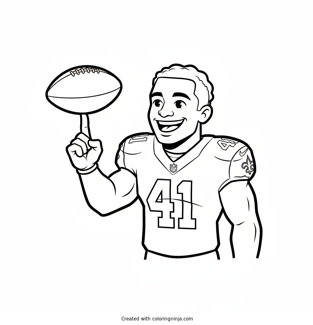 Alvin Kamara Cartoon Football Fun Coloring Page