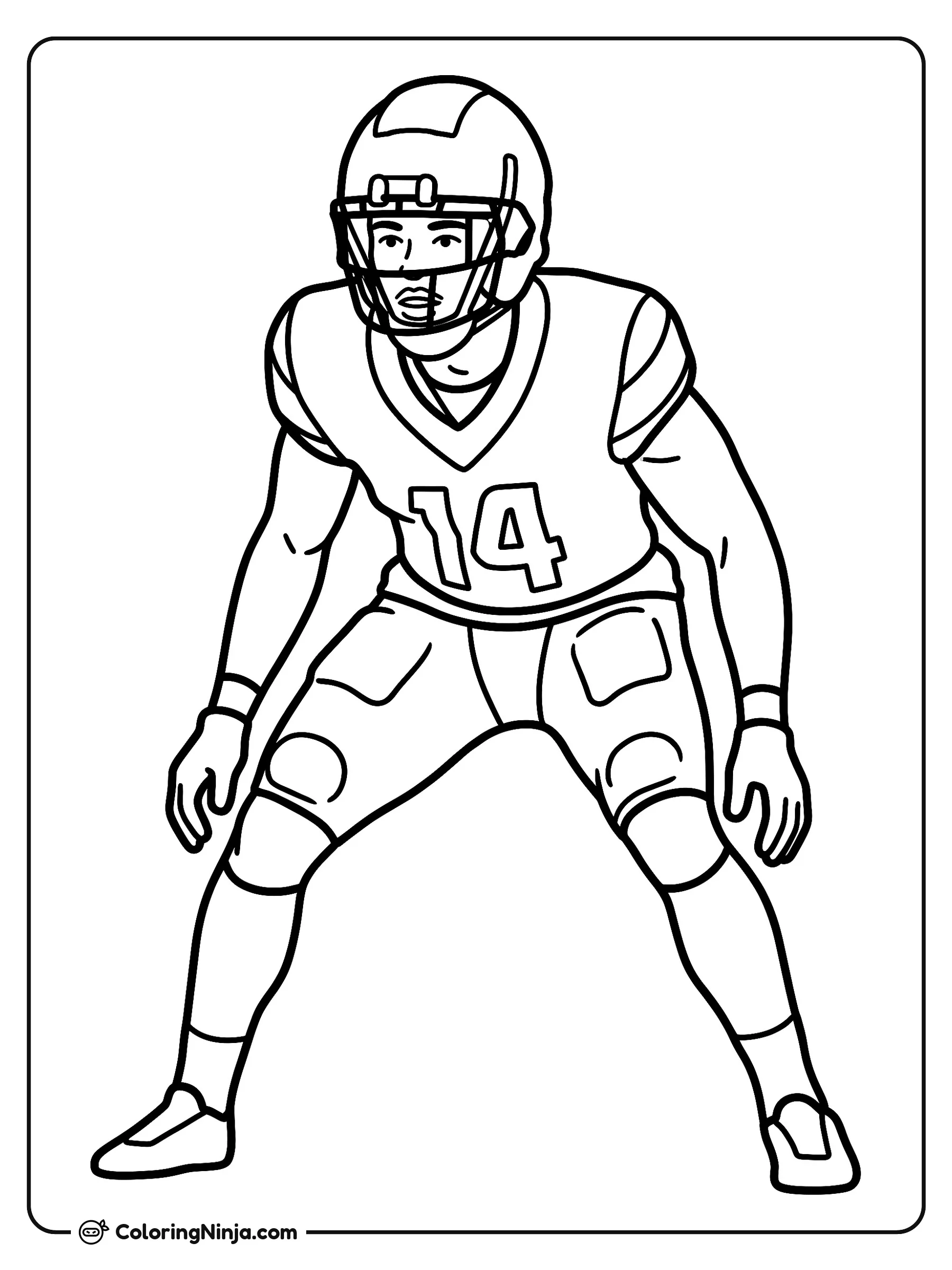 Amon-Ra St. Brown en posición de juego, dibujo para colorear: El jugador de fútbol americano Amon-Ra St. Brown se encuentra listo en una postura atlética y concentrada.