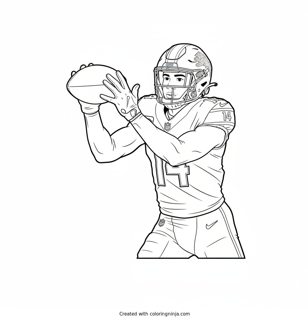Amon-Ra St. Brown Over-The-Shoulder Catch Coloring Page