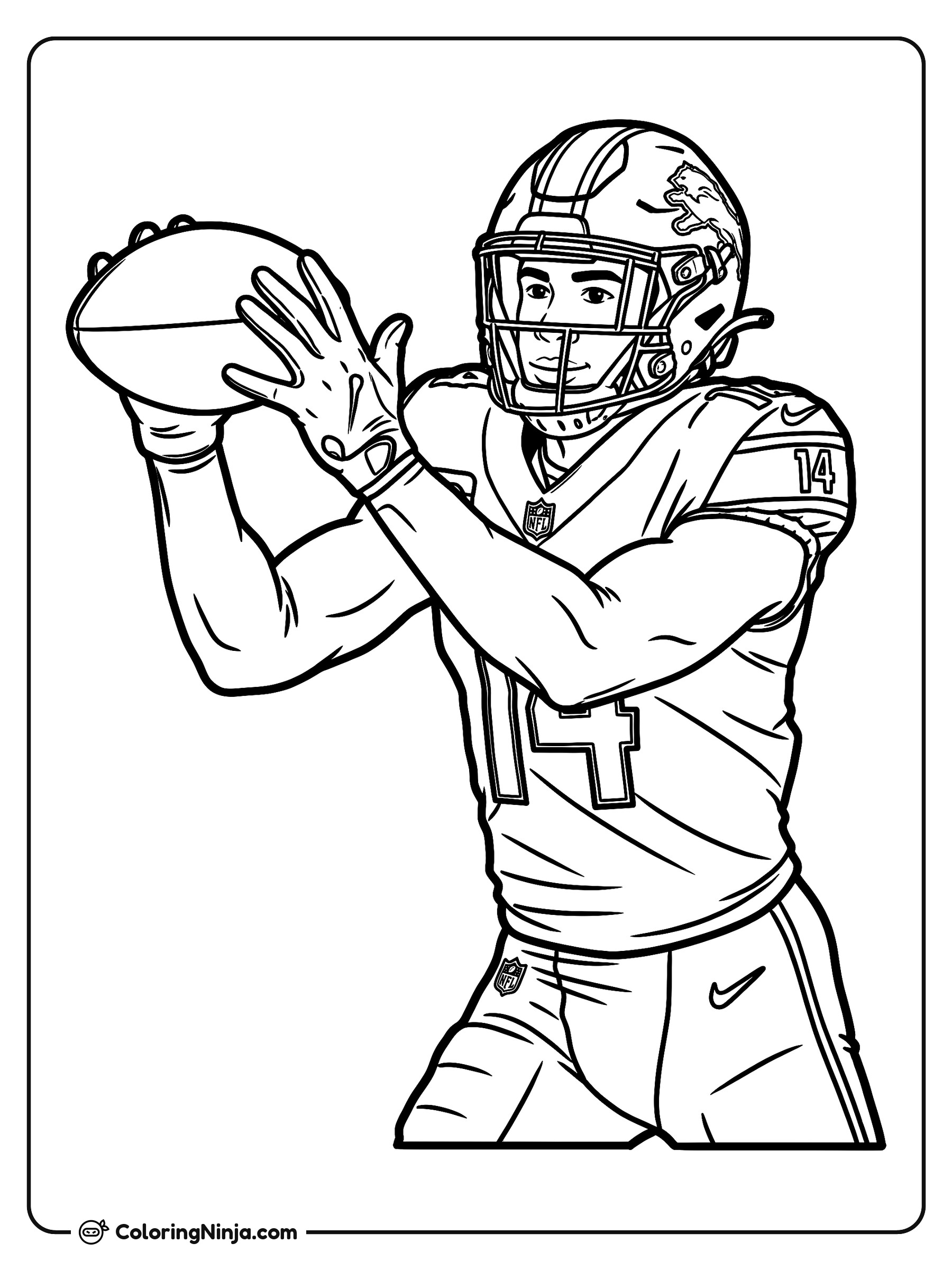 Amon-Ra St. Brown atrapando el balón: dibujo para colorear