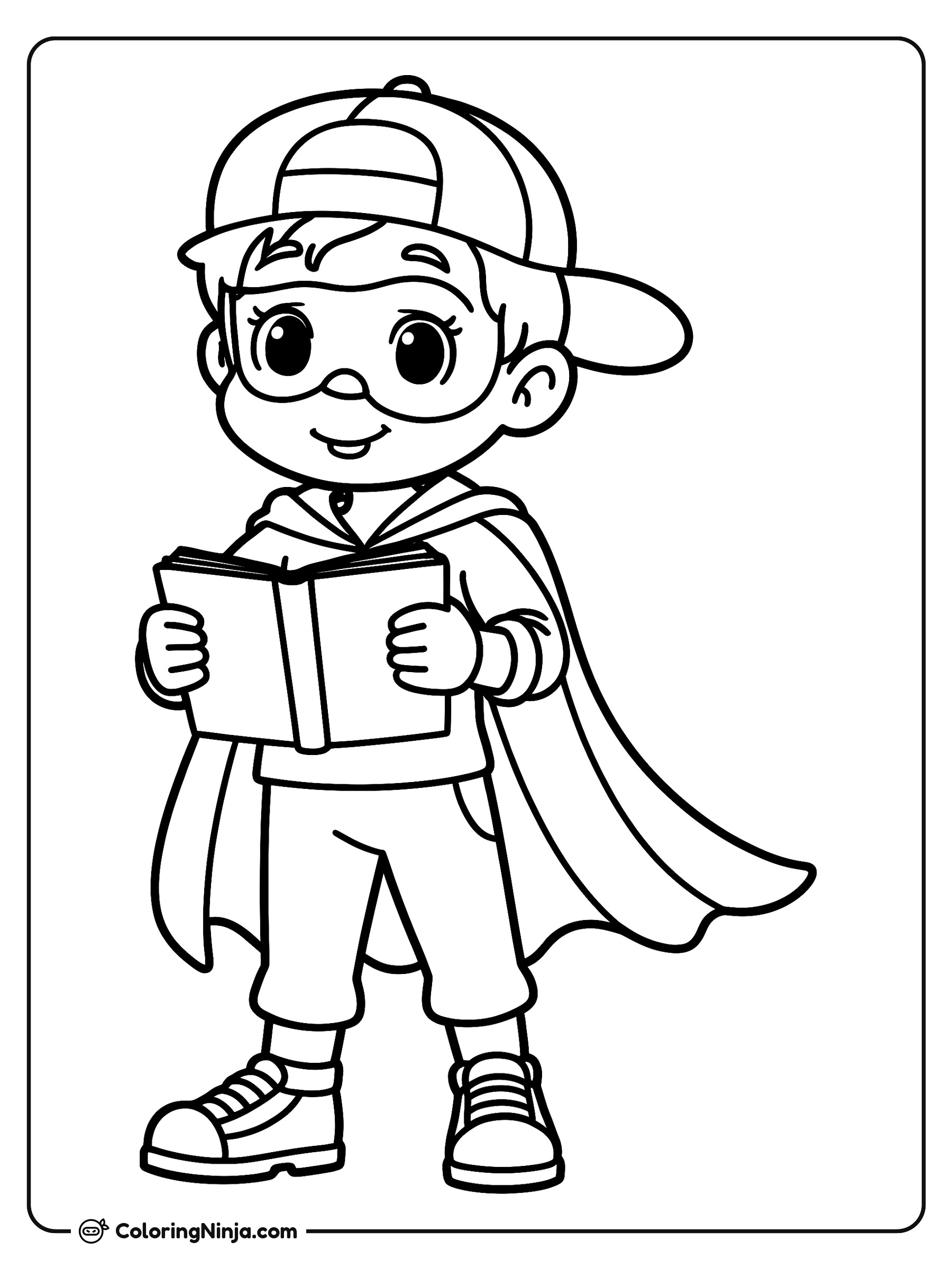 Niño Superhéroe Anime Leyendo Un Libro: dibujo para colorear