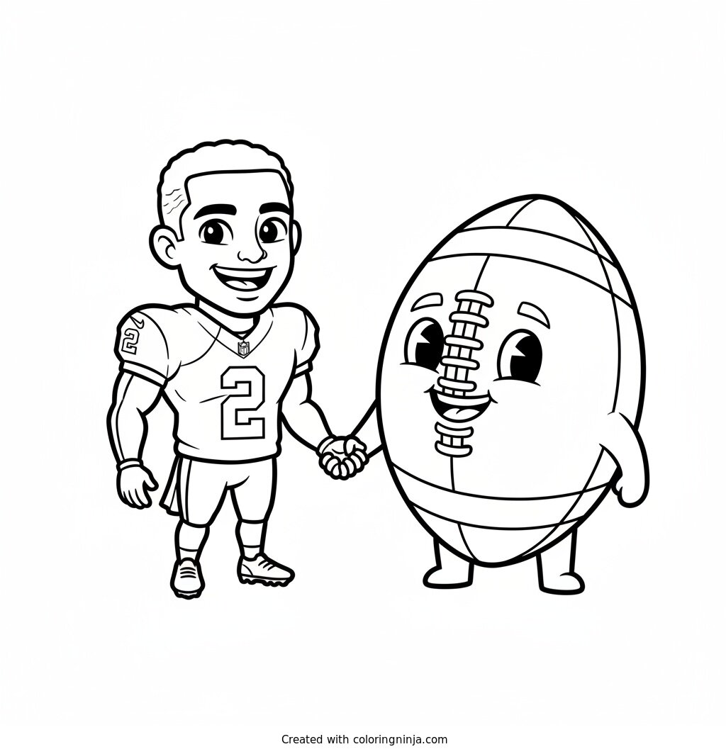 Ashton Jeanty Friendly Cartoon Mascot Coloring Page