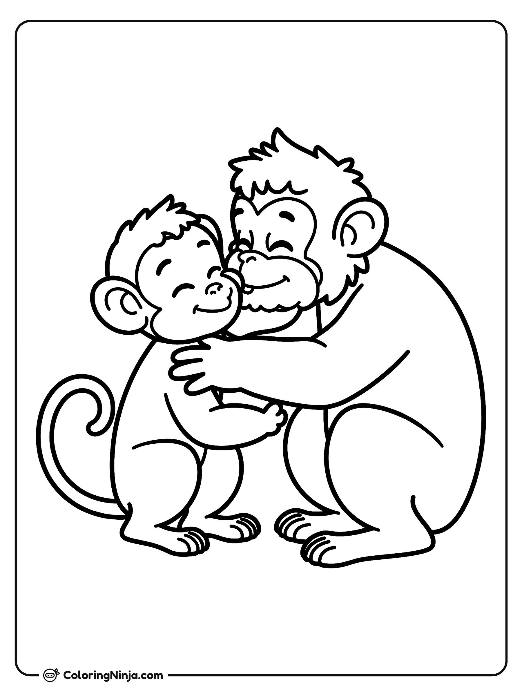 Monos tiernos dándose un beso: dibujo para colorear