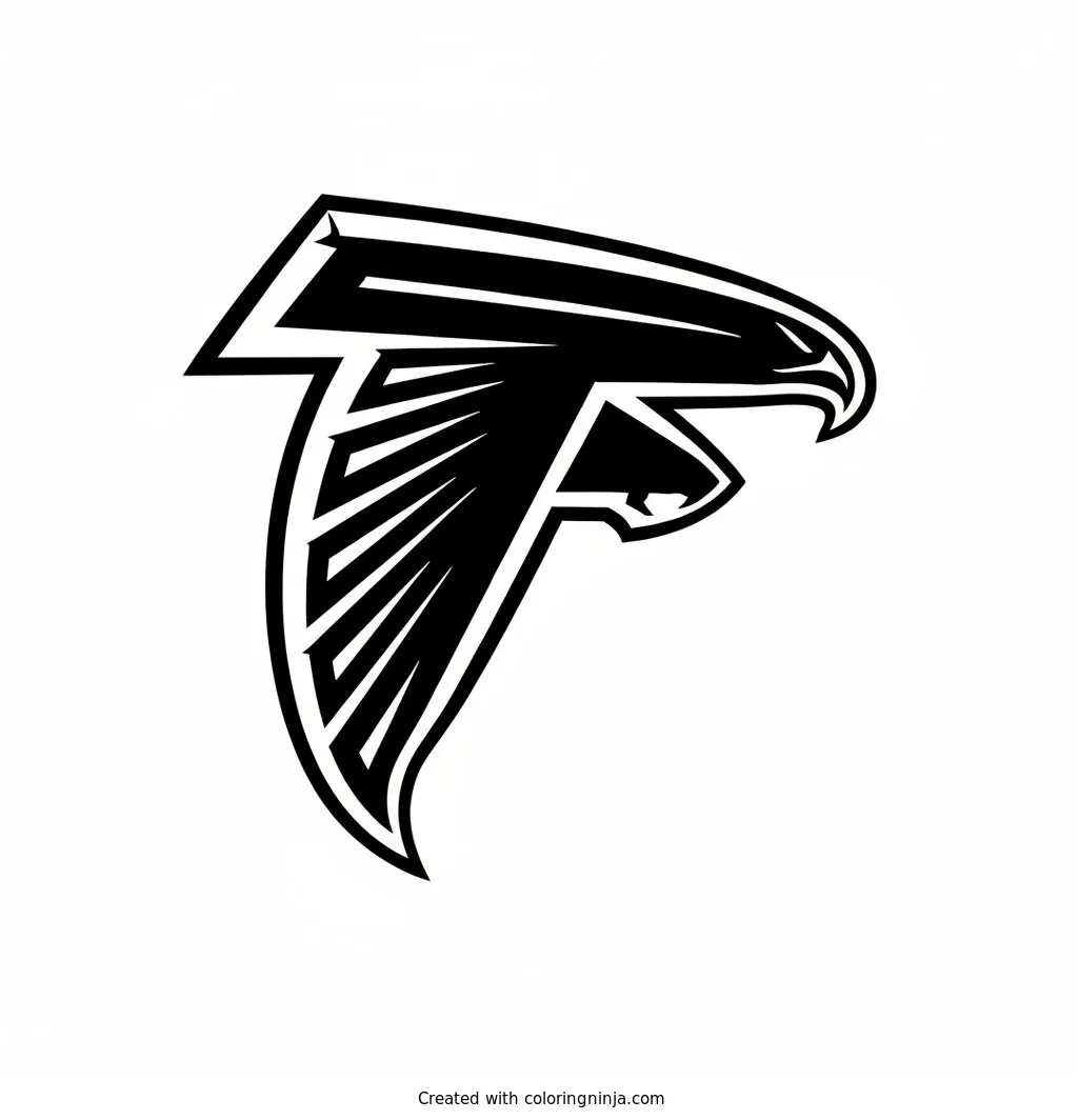 Logo de los Atlanta Falcons, dibujo para colorear: El emblemático logo de los Atlanta Falcons muestra un halcón estilizado en pleno vuelo con detalles geométricos modernos.