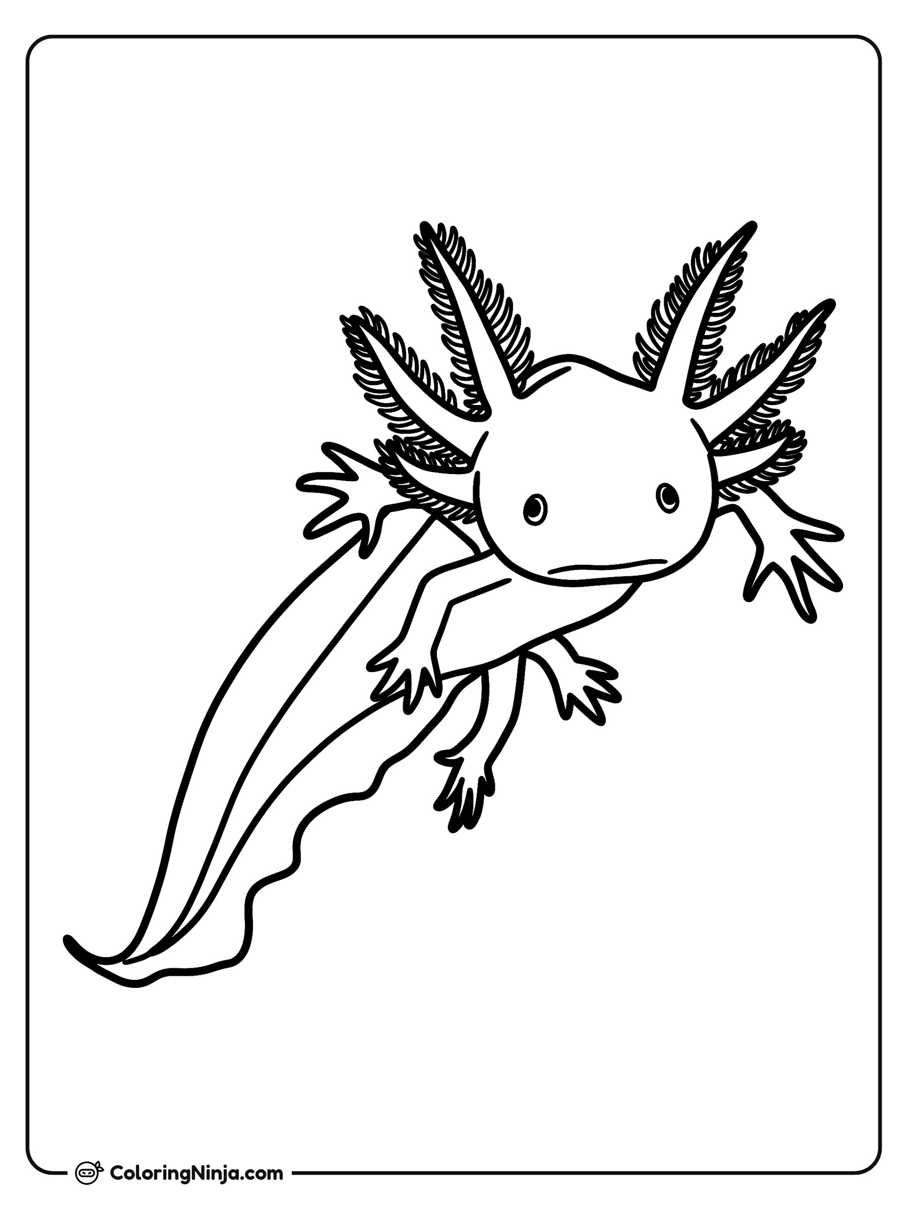 Ajolote nadando hacia abajo: dibujo para colorear