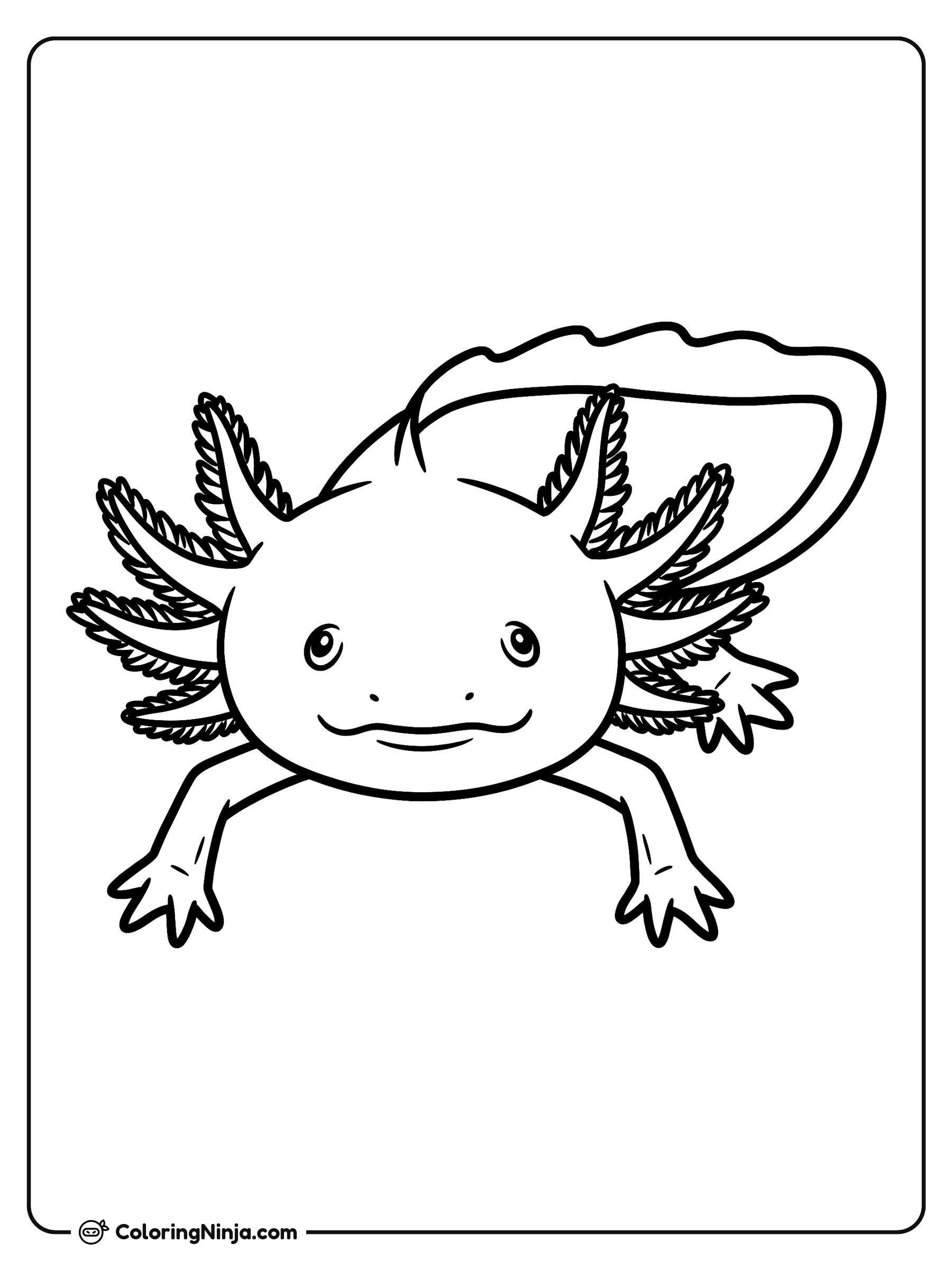 Ajolote sonriente mirando al frente: dibujo para colorear
