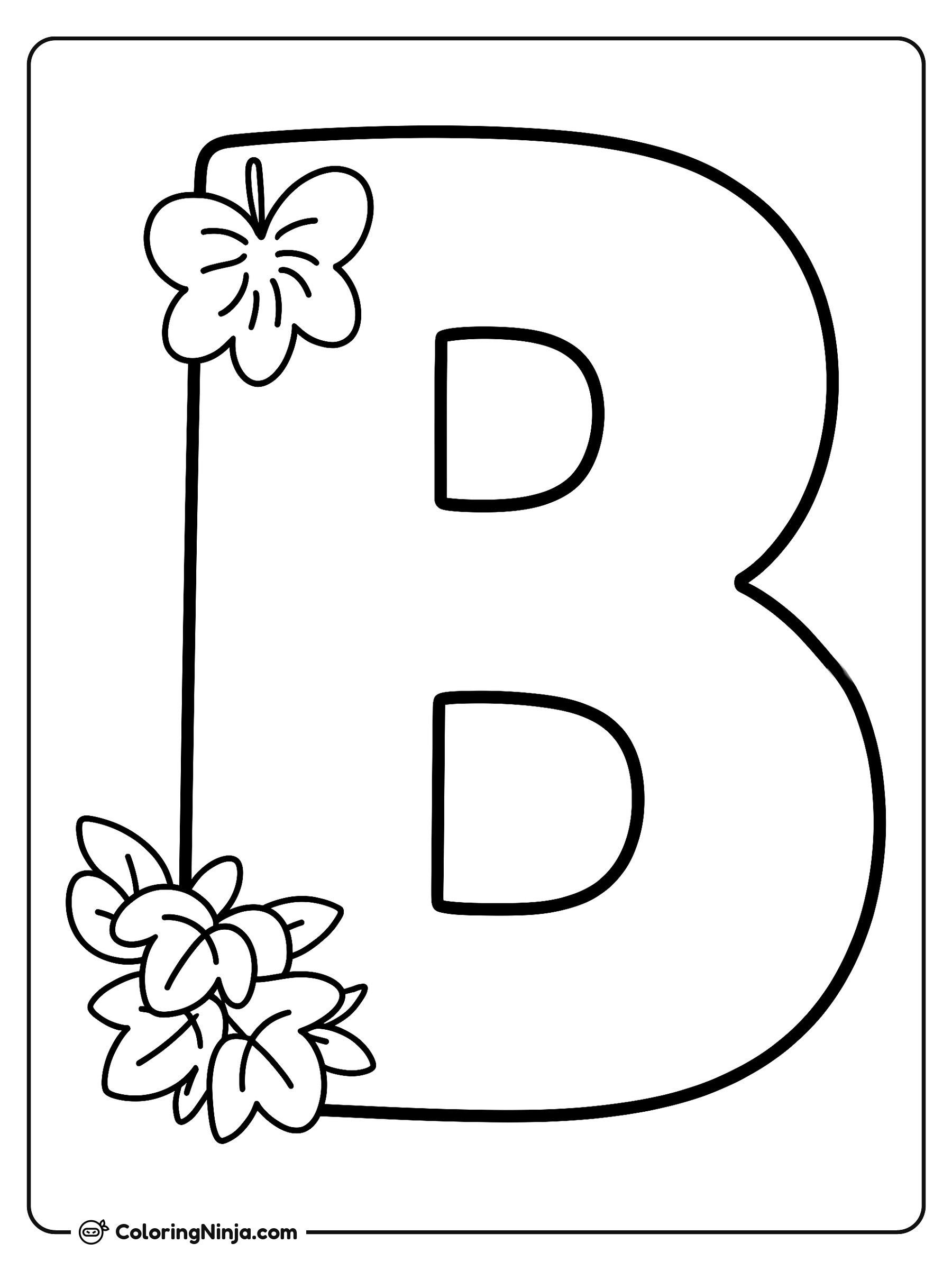 Letra B decorada con hojas: dibujo para colorear