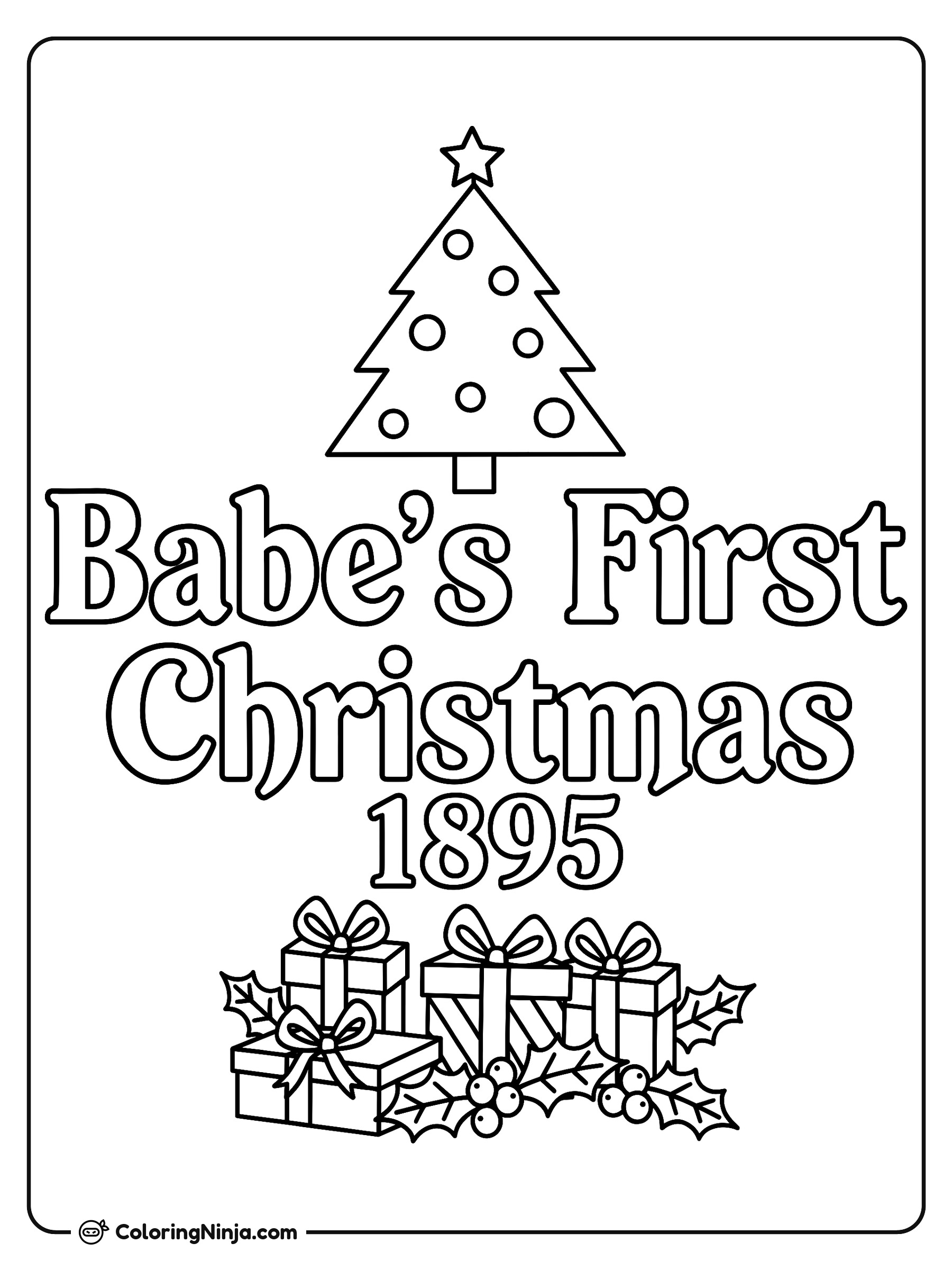 Babe's First Christmas 1895 with Tree and Presents Coloring Page
