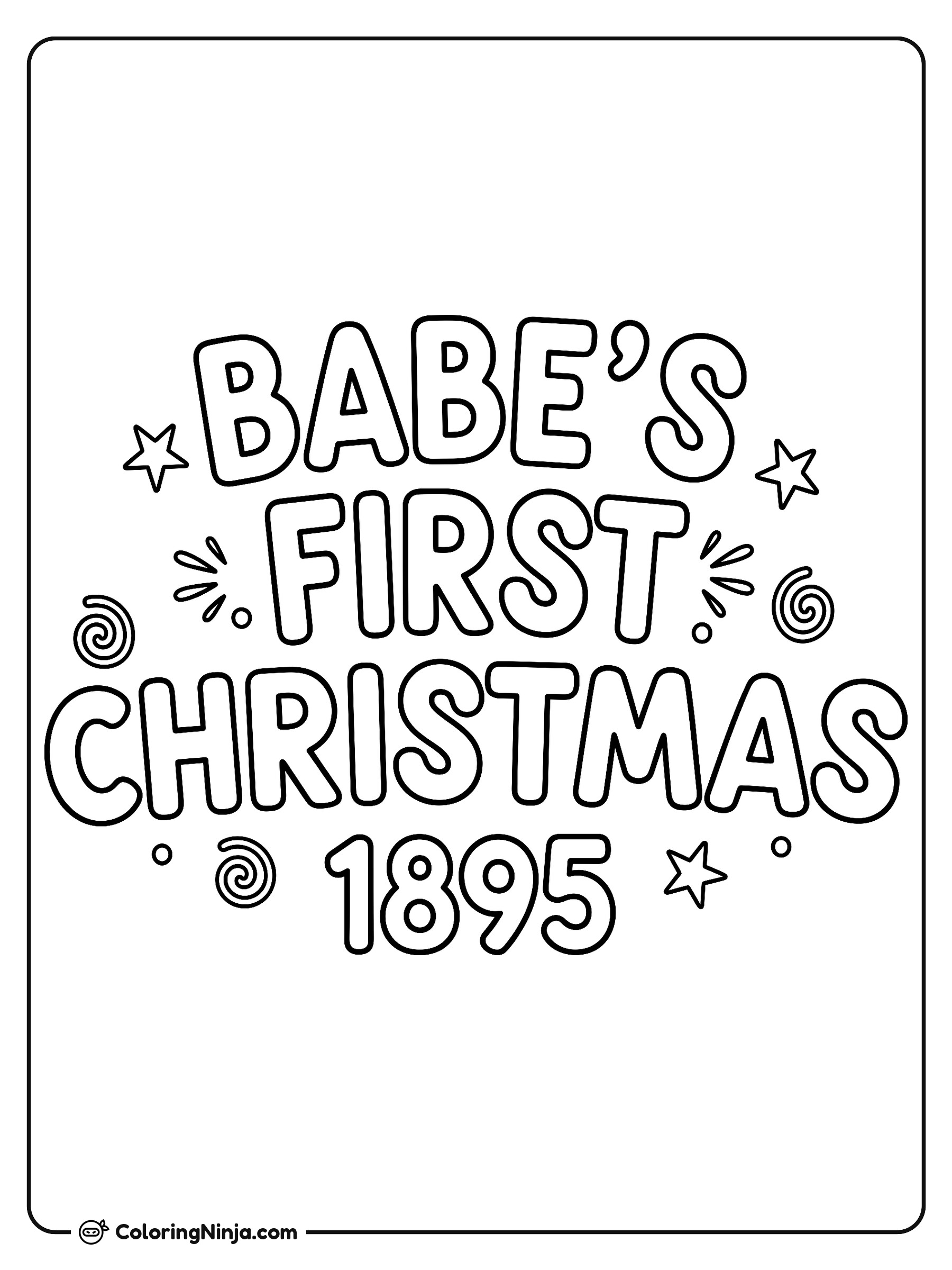 Babe's First Christmas 1895 Typography with Stars Coloring Page