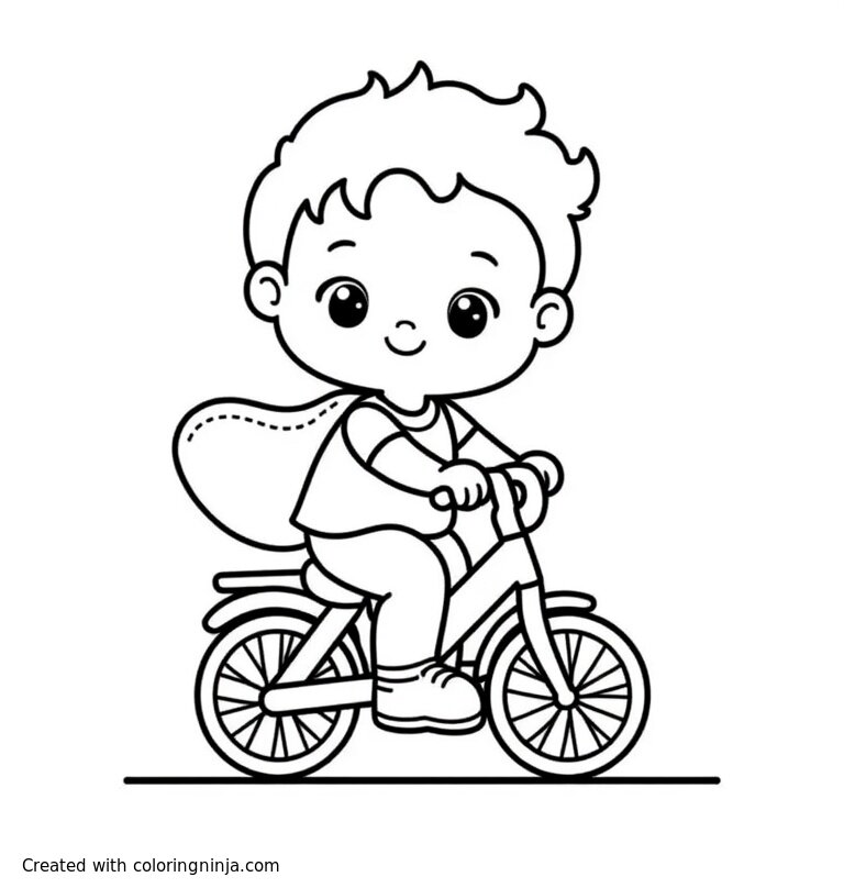 A coloring page of Baby on a bike